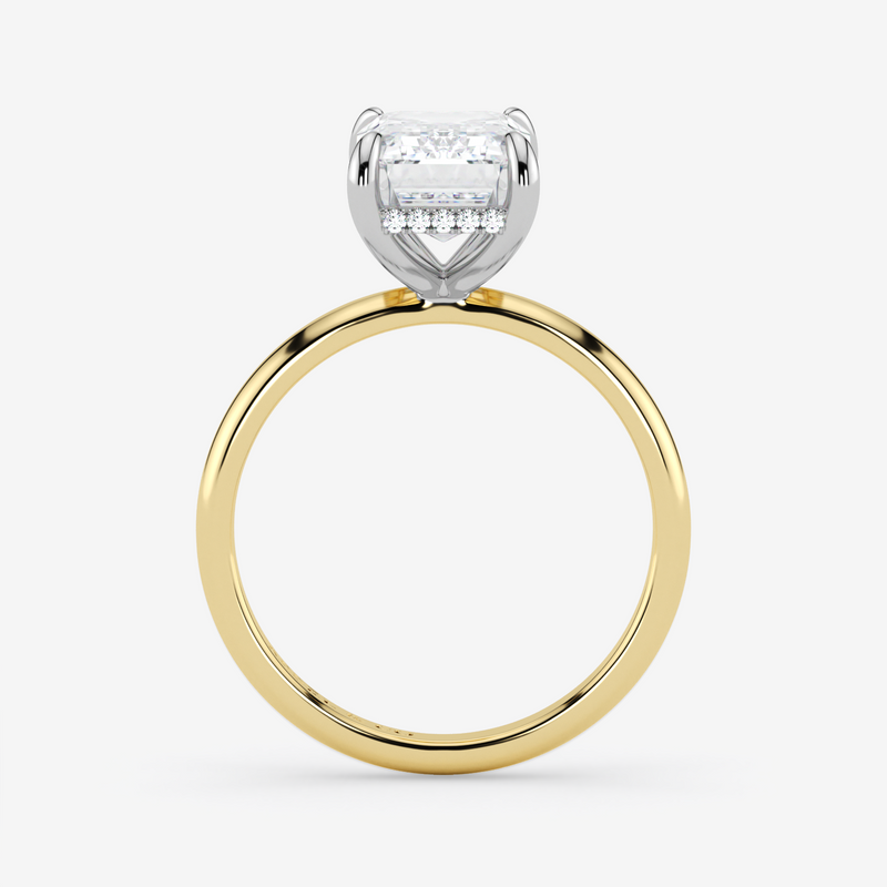 Emerald Lab Grown Diamond Classic Engagement Ring – Hidden Halo Style – Two Tone 18K – 1.82 Ct