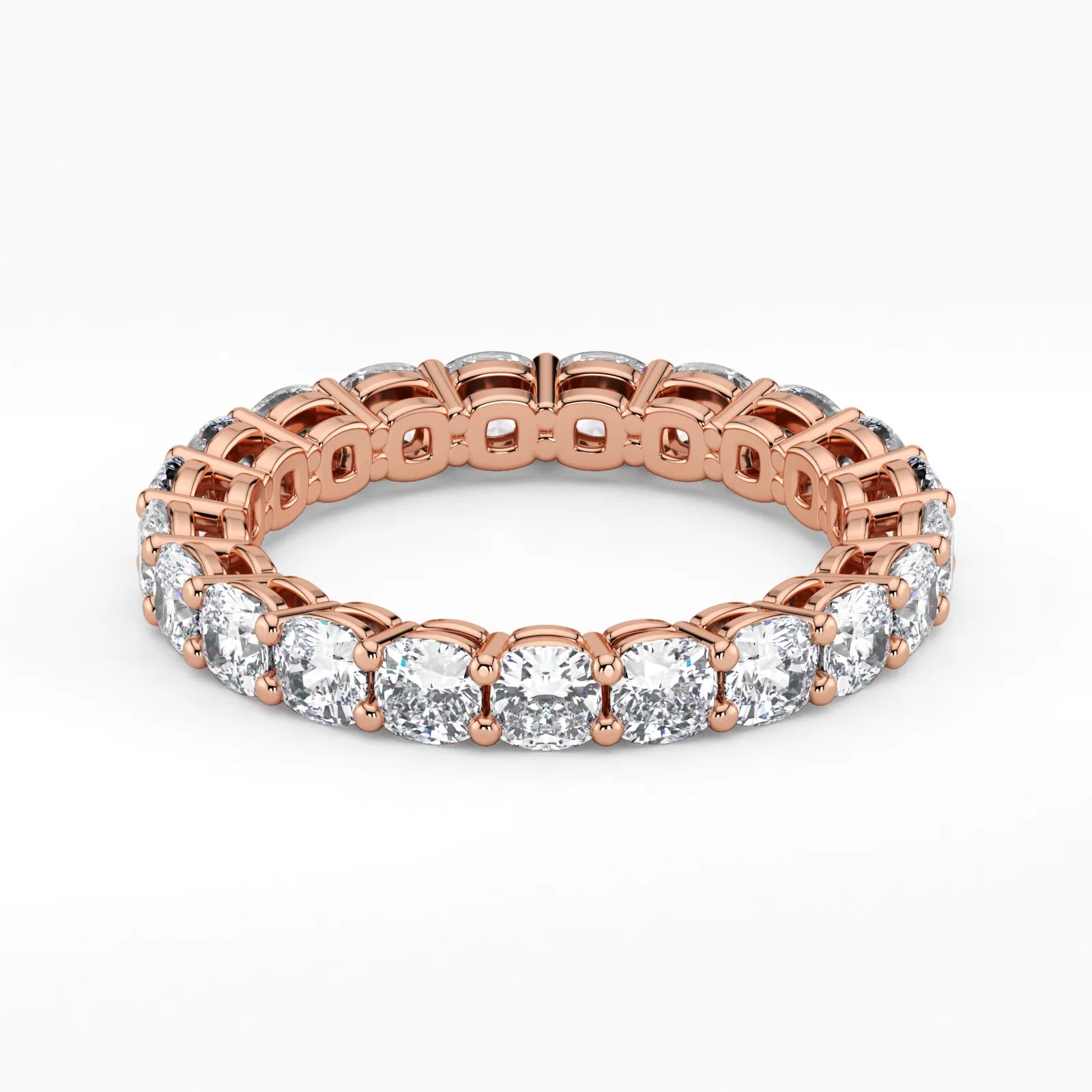Cushion Cut Lab Grown Diamond Eternity Wedding Ring in 18K Rose Gold