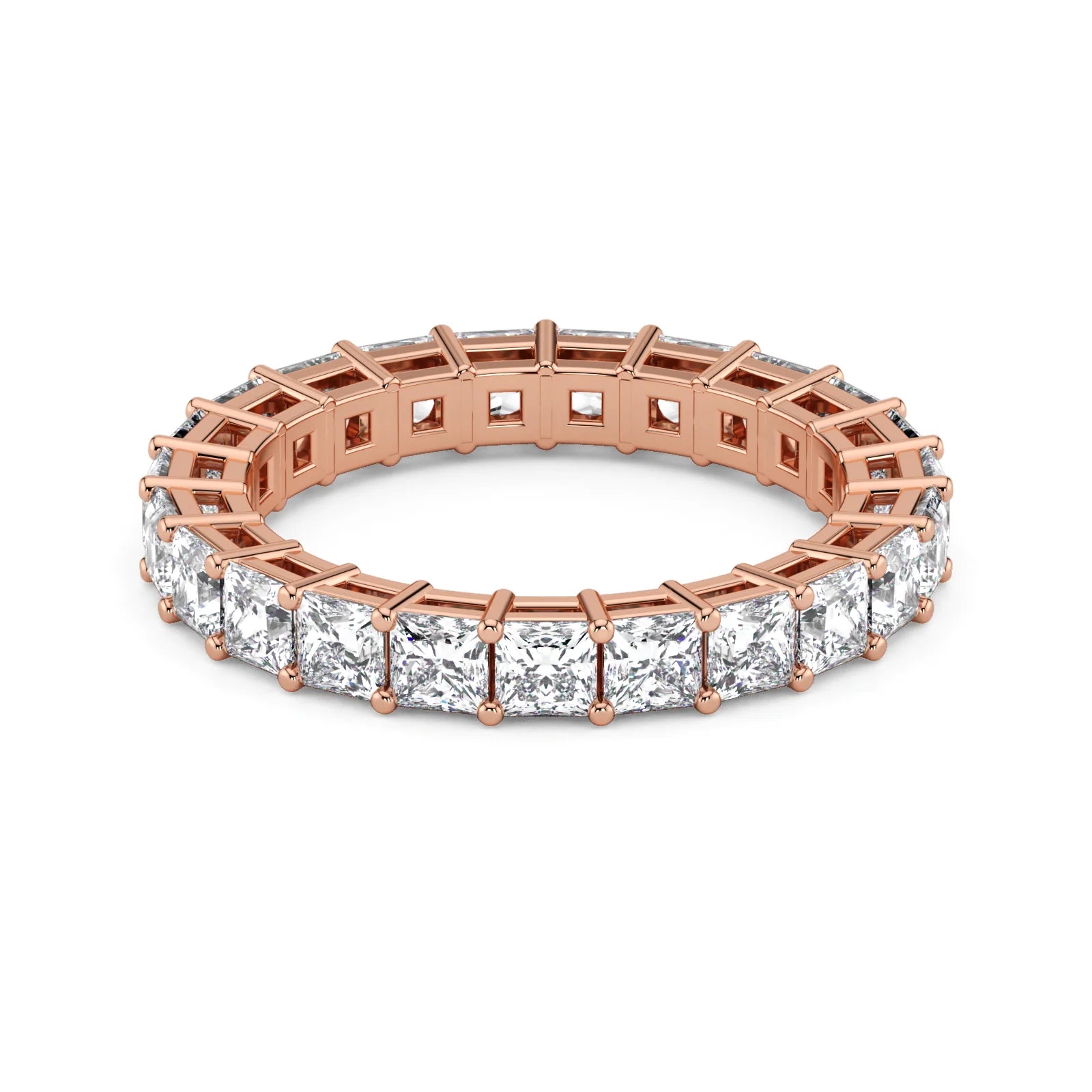 Princess Cut Lab Grown Diamond Eternity Wedding Ring in 18K Rose Gold