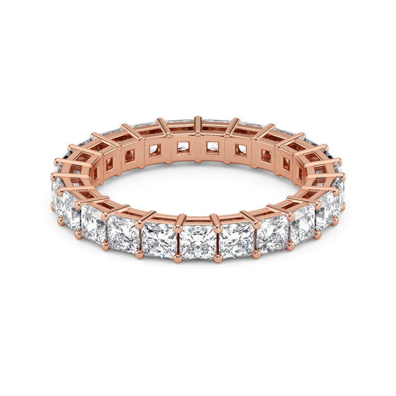 Princess Cut Lab Grown Diamond Eternity Wedding Ring in 18K Rose Gold