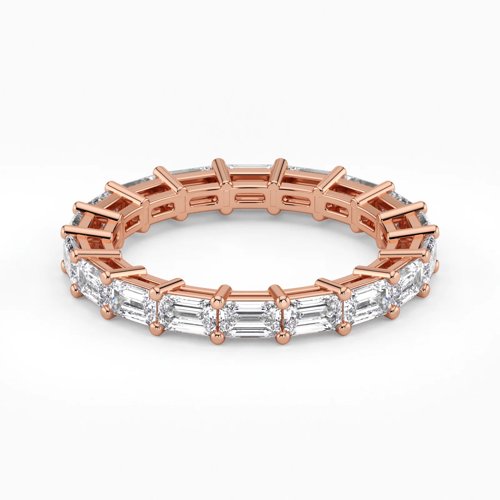 Emerald Cut Lab Grown Diamond Eternity Wedding Ring in 18K Rose Gold