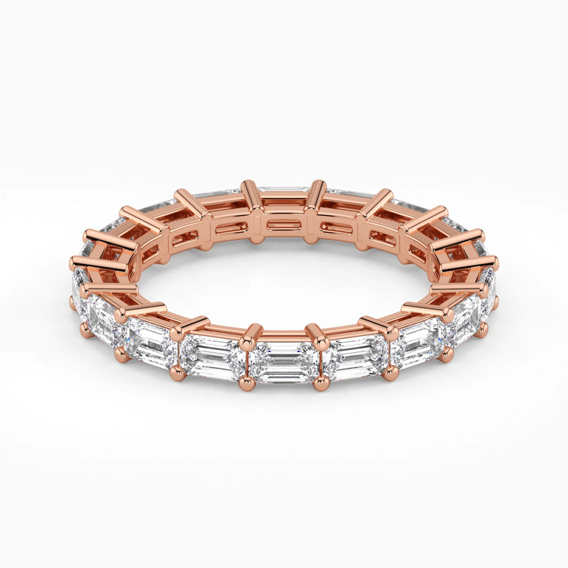 Emerald Cut Lab Grown Diamond Eternity Wedding Ring in 18K Rose Gold