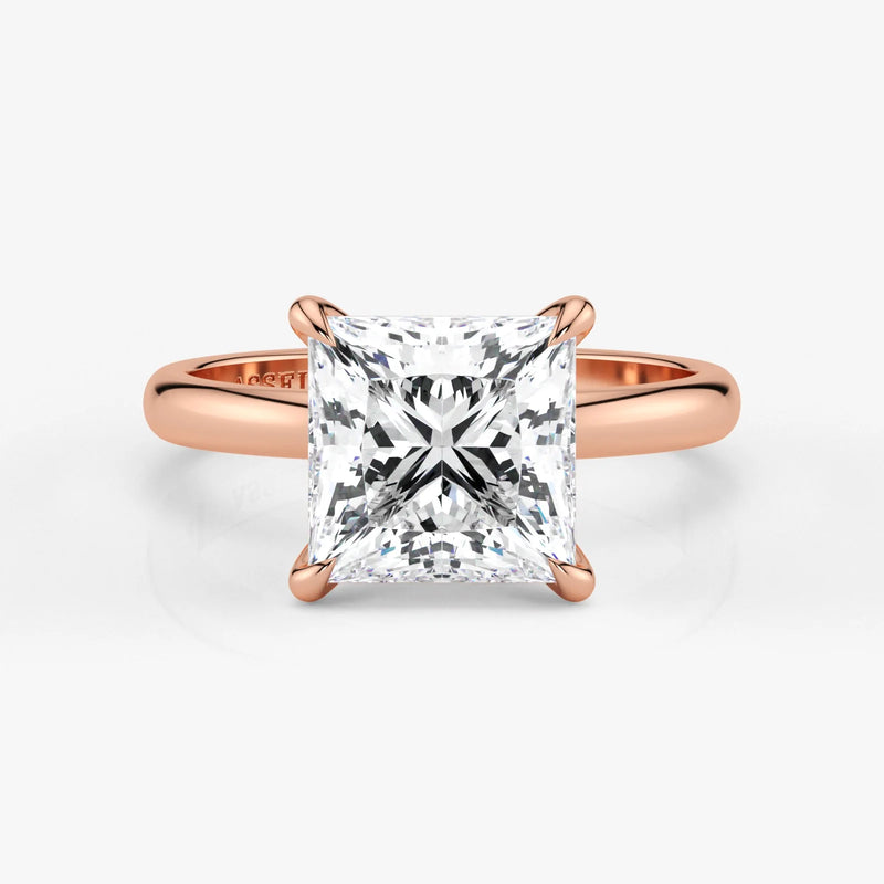 Princess cut lab-grown diamond engagement ring in 18K rose gold by Assel & Co
