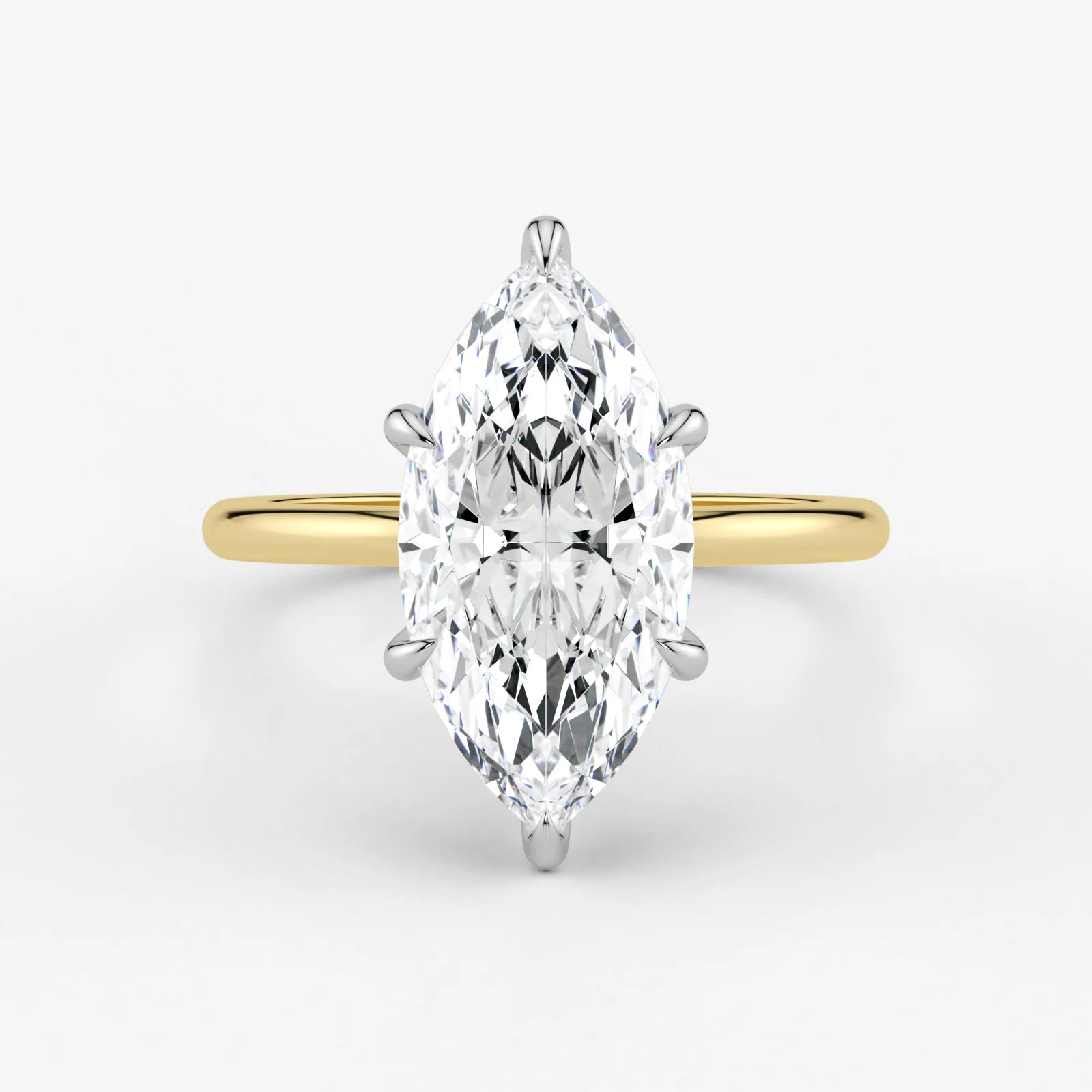 Marquise Cut Lab Grown Diamond Engagement Ring in 18K Two-Tone Gold - Solitaire Style