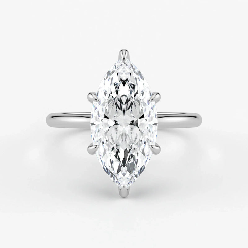 Marquise Cut Lab Grown Diamond Engagement Ring in 18K White Gold - Hidden Halo