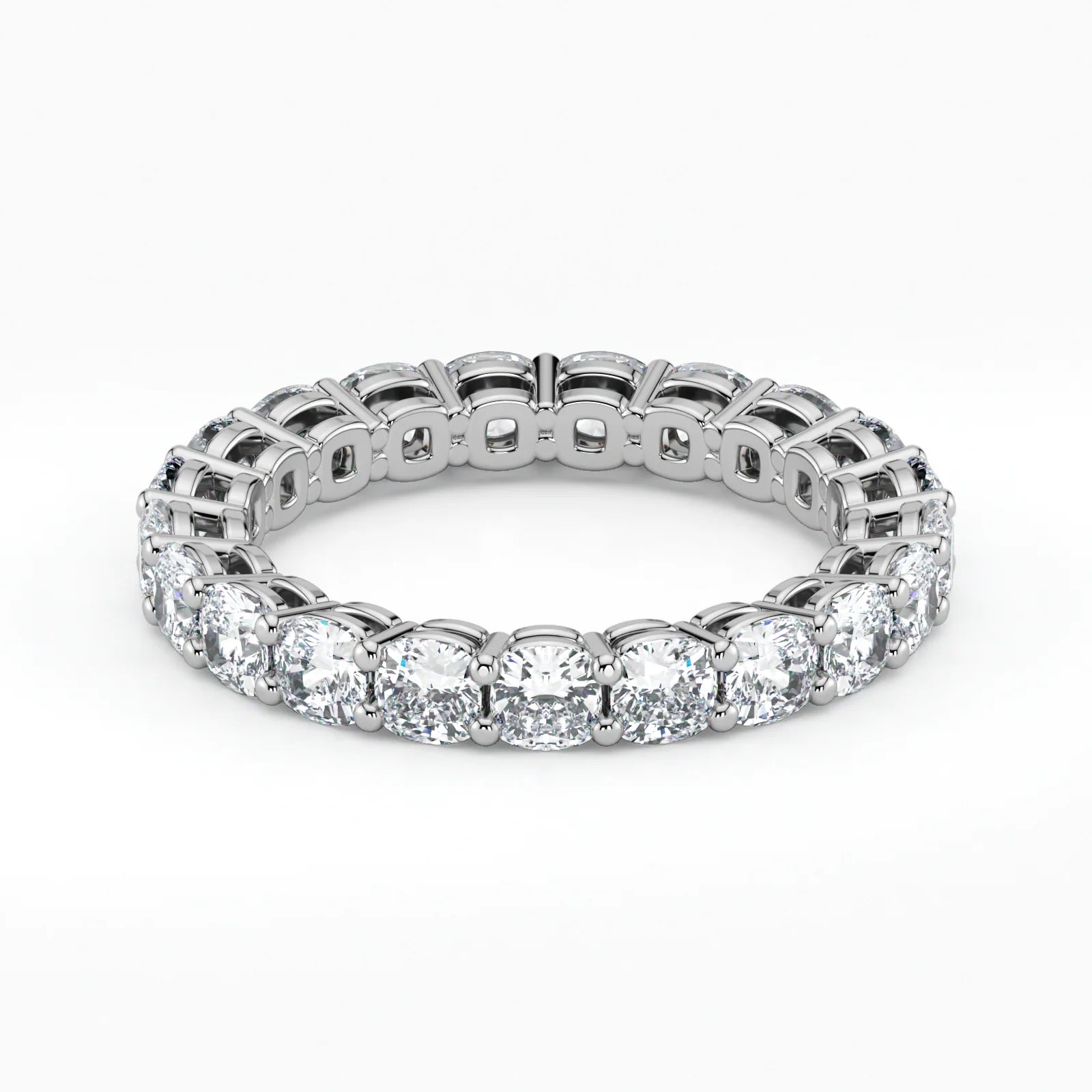 Cushion Cut Lab Grown Diamond Eternity Wedding Ring in 18K White Gold