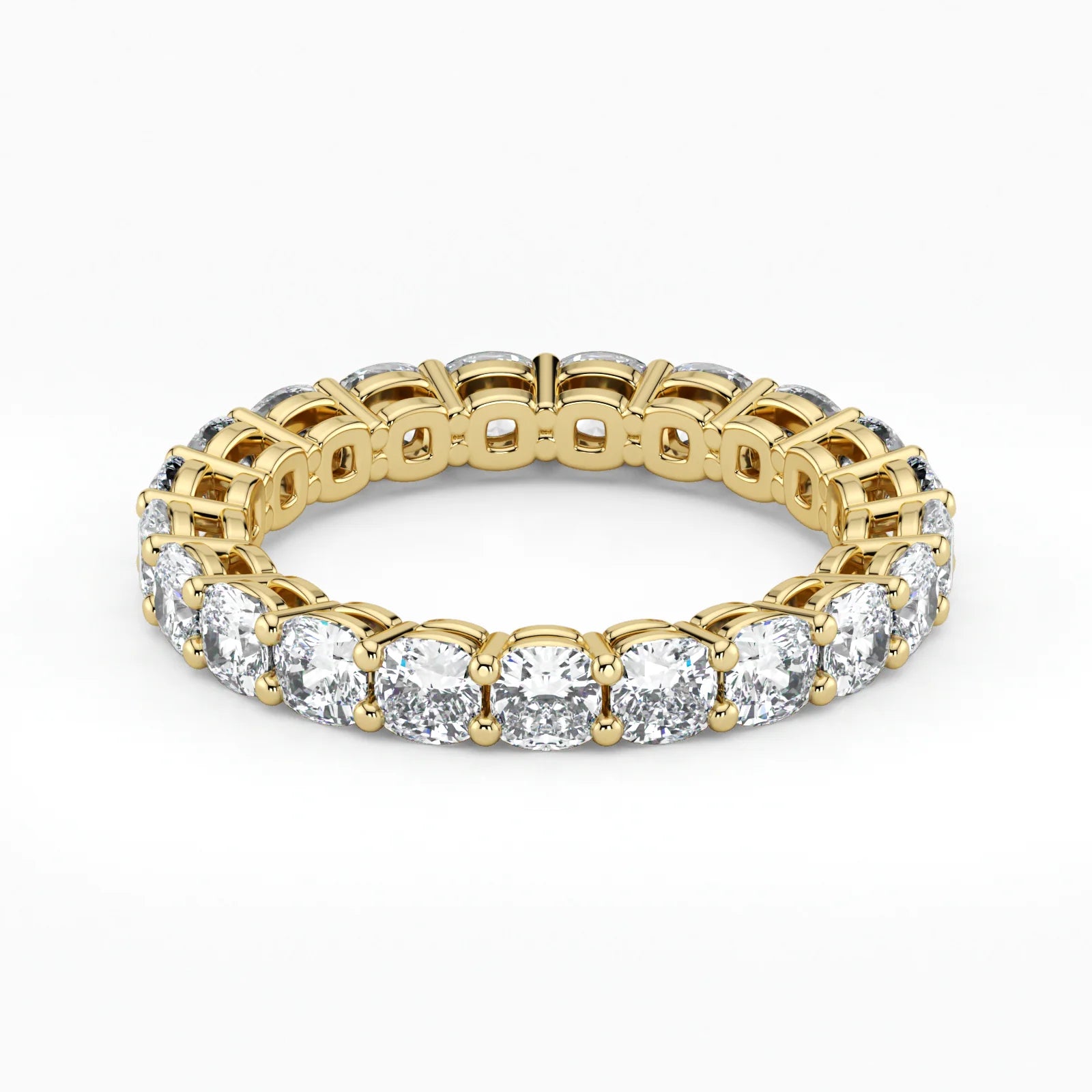 Cushion Cut Lab Grown Diamond Eternity Wedding Ring in 18K Yellow Gold
