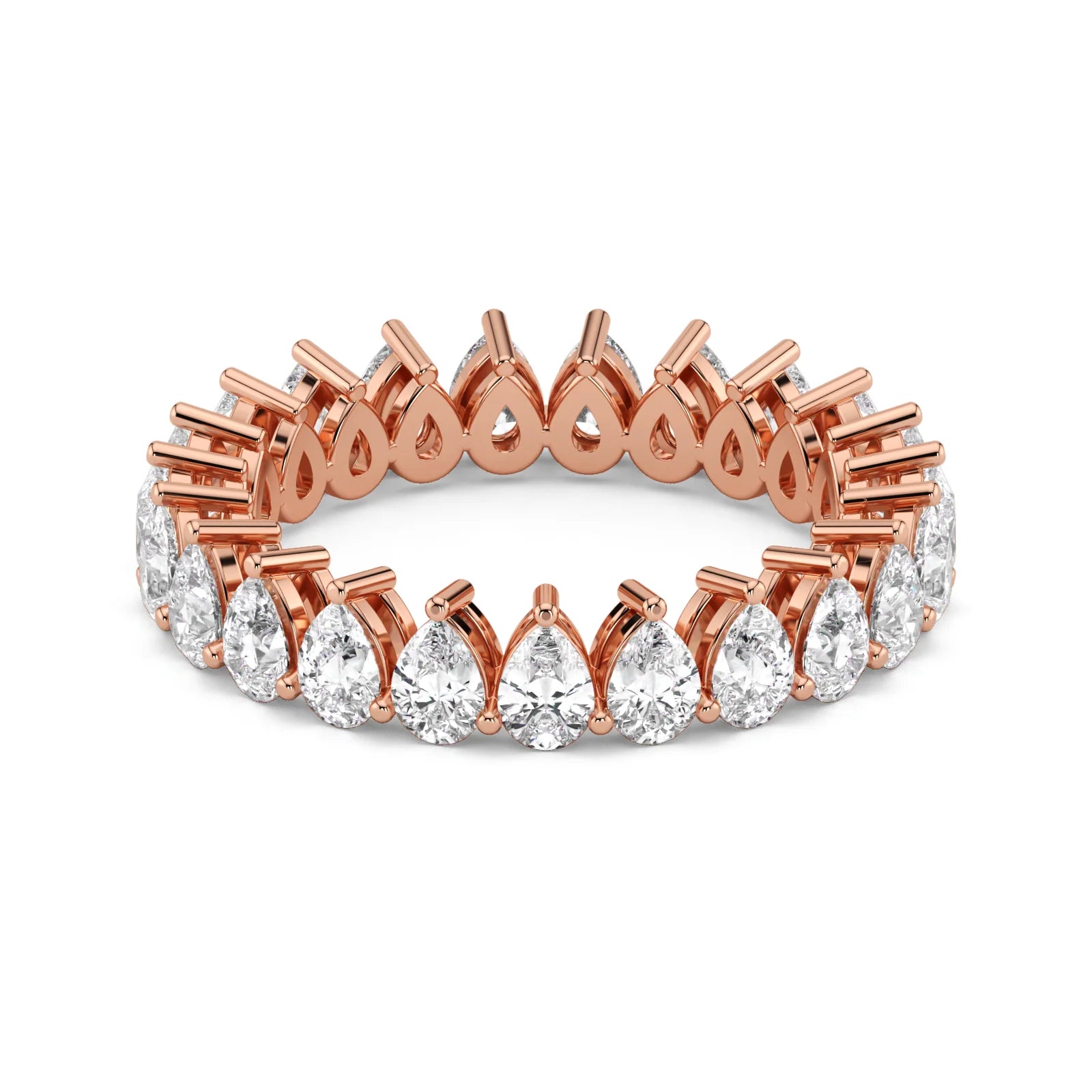Pear Cut Lab Grown Diamond Eternity Wedding Ring in 18K Rose Gold