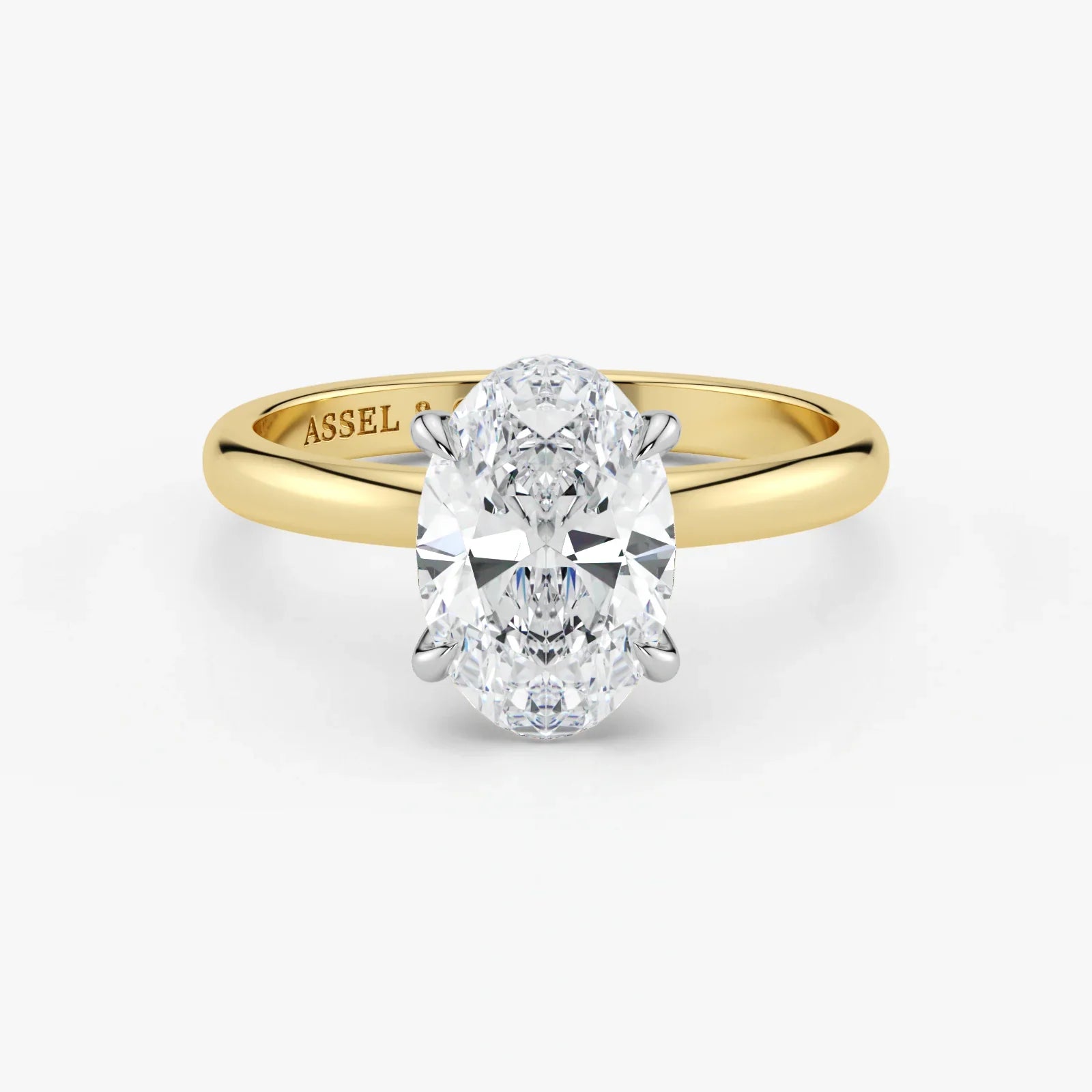 Oval Cut Lab Grown Diamond Engagement Ring in 18K Two-Tone Gold - Hidden Halo