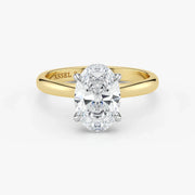 Oval Cut Lab Grown Diamond Engagement Ring in 18K Two-Tone Gold - Hidden Halo