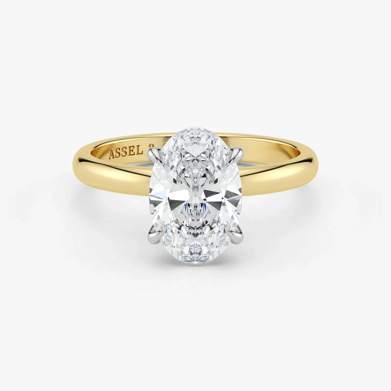 Oval Cut Lab Grown Diamond Engagement Ring in 18K Two-Tone Gold - Hidden Halo