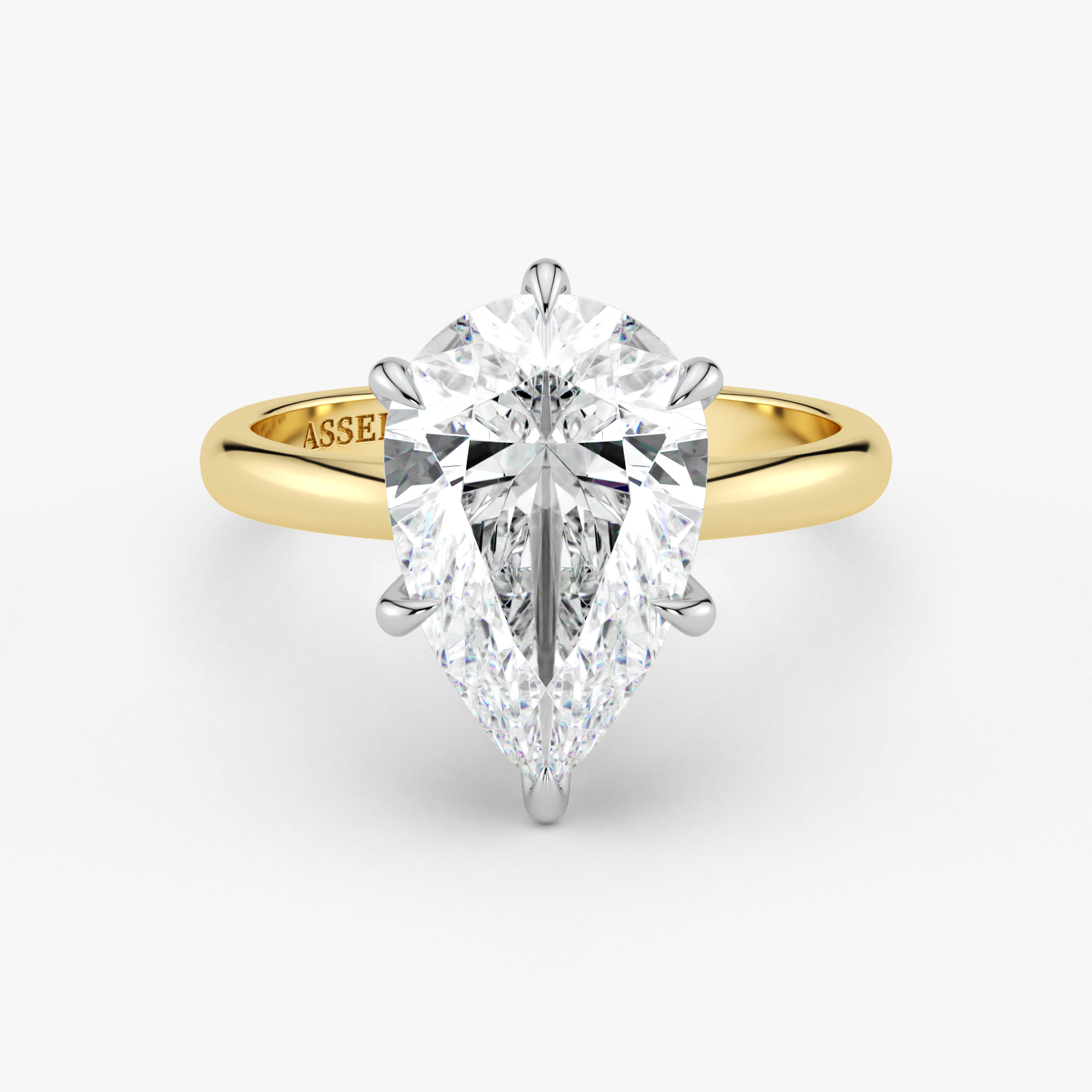 Pear Cut Lab Grown Diamond Solitaire Engagement Ring in 18K Two-Tone Gold - Solitaire Style