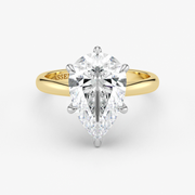 Pear Cut Lab Grown Diamond Hidden Halo Engagement Ring in 18K Two-Tone Gold