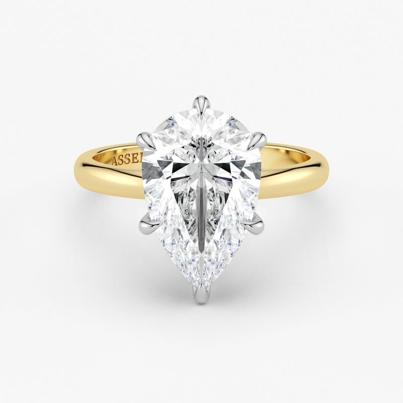 Pear Cut Lab Grown Diamond Hidden Halo Engagement Ring in 18K Two-Tone Gold