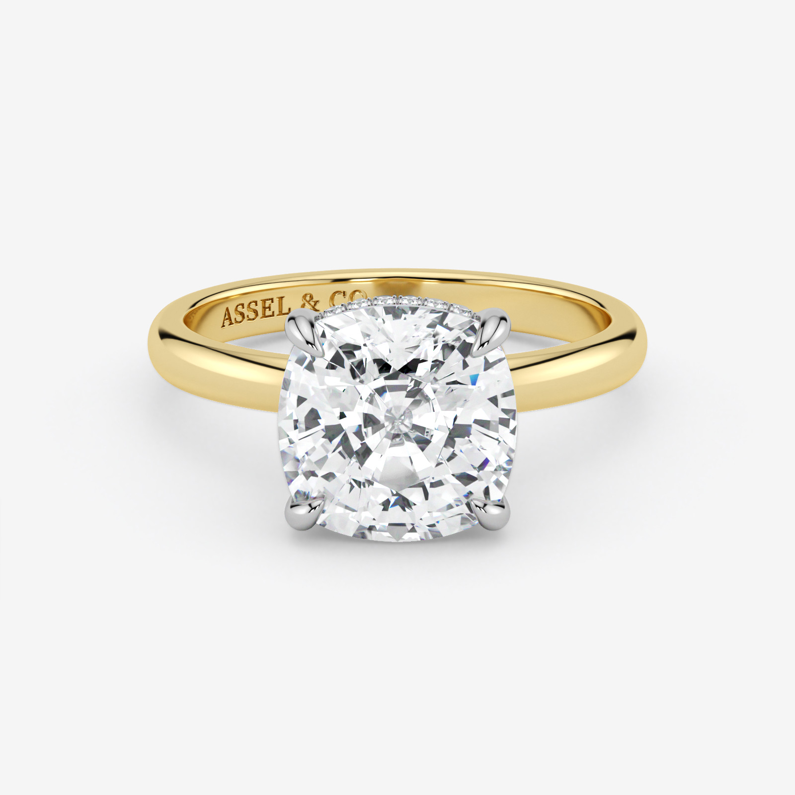 1.82 Ct Cushion Cut Diamond Hidden Halo Engagement Ring in 18K Gold