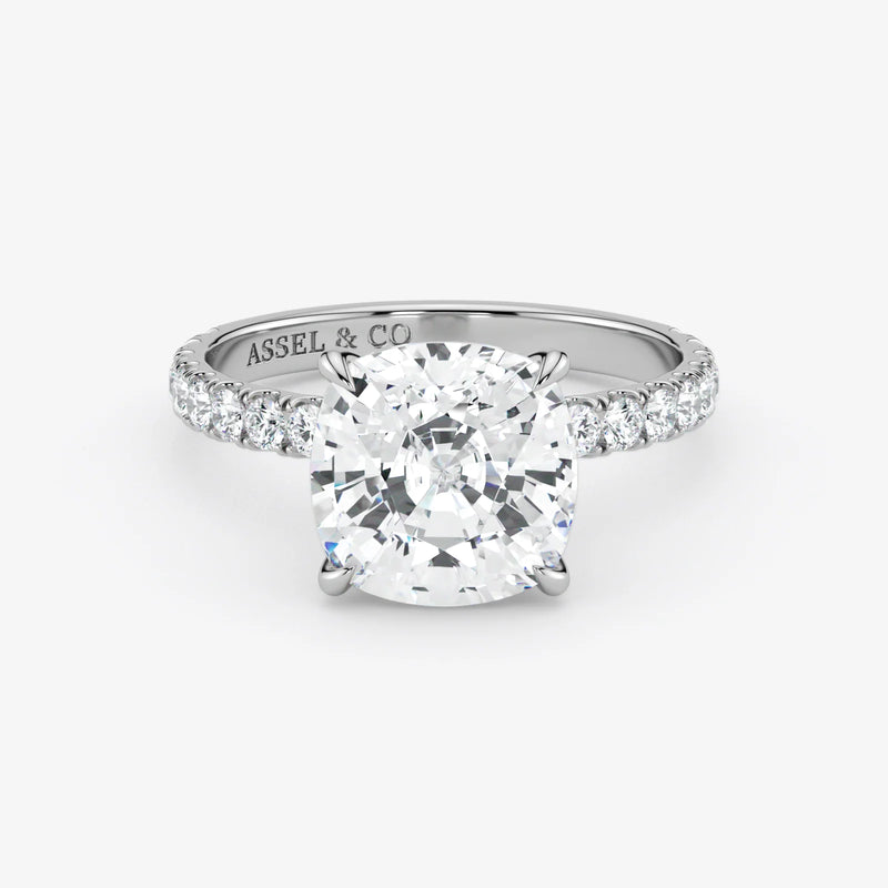Diamond ring with 'Assel & Co' branding on a white background
