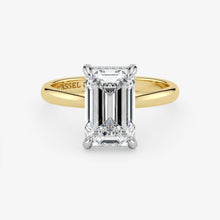 Emerald Lab Grown Diamond Classic Engagement Ring – Hidden Halo Style – Two Tone 18K – 4.6 Ct