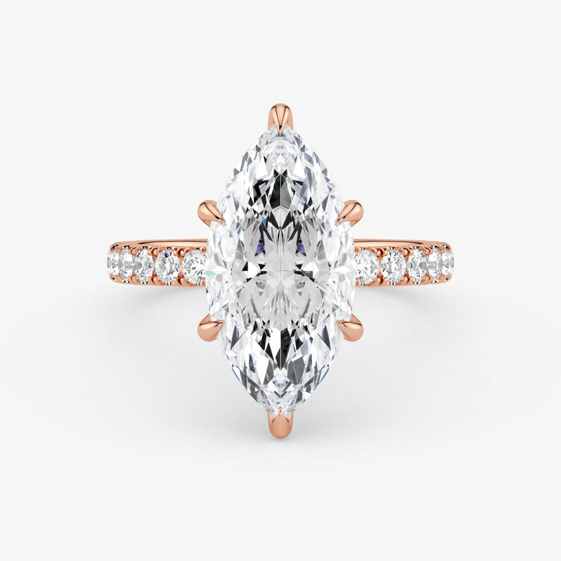 Marquise Cut Lab Grown Diamond Engagement Ring in 18K Rose Gold - Pave Style