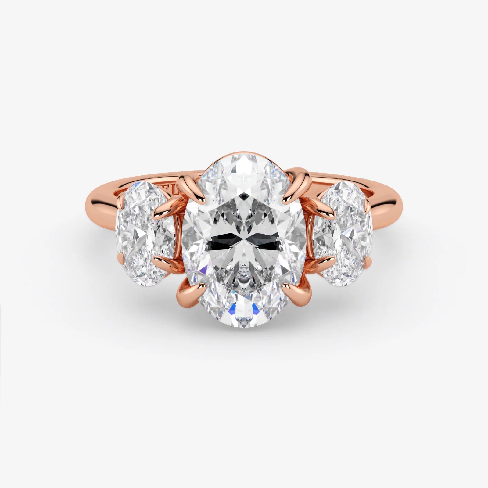Oval Cut Lab Grown Diamond Engagement Ring in 18K Rose Gold - Three-Stone Style