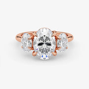 Oval Cut Lab Grown Diamond Engagement Ring in 18K Rose Gold - Three-Stone Style