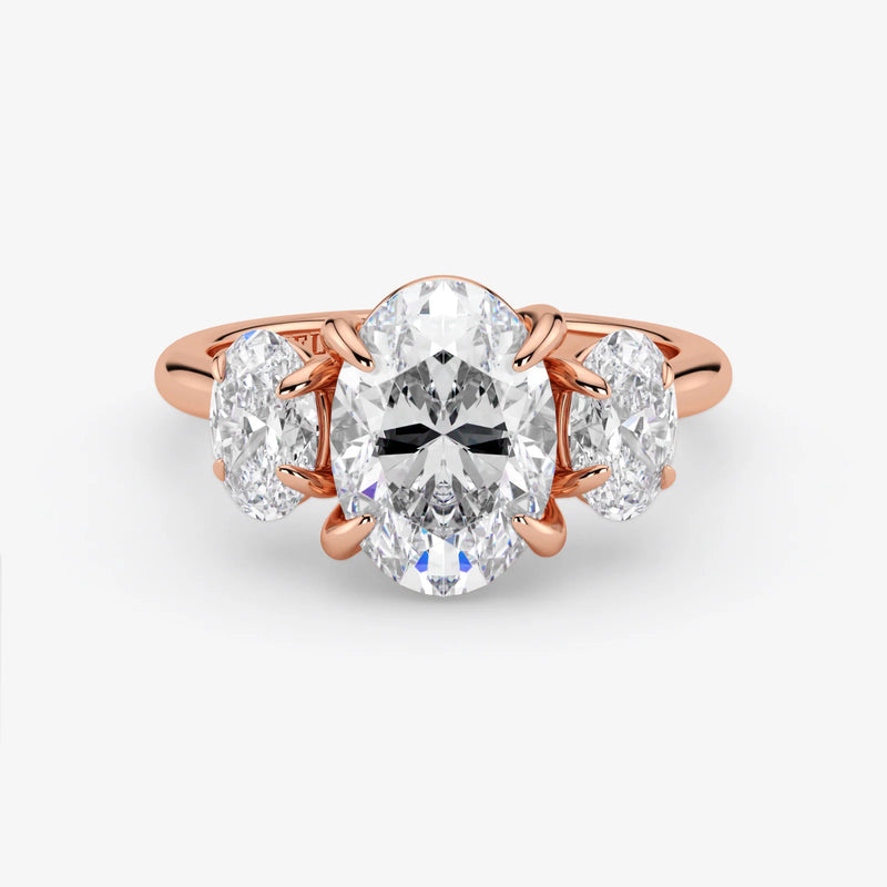 Oval Cut Lab Grown Diamond Engagement Ring in 18K Rose Gold - Three-Stone Style