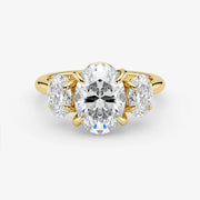 Oval Cut Lab Grown Diamond Engagement Ring in 18K Yellow Gold - Three-Stone Style
