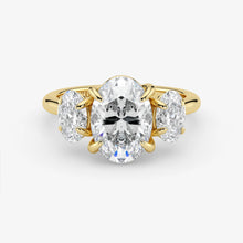 Oval Cut Lab Grown Diamond Engagement Ring in 18K Yellow Gold - Three-Stone Style