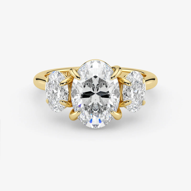 Oval Cut Lab Grown Diamond Engagement Ring in 18K Yellow Gold - Three-Stone Style