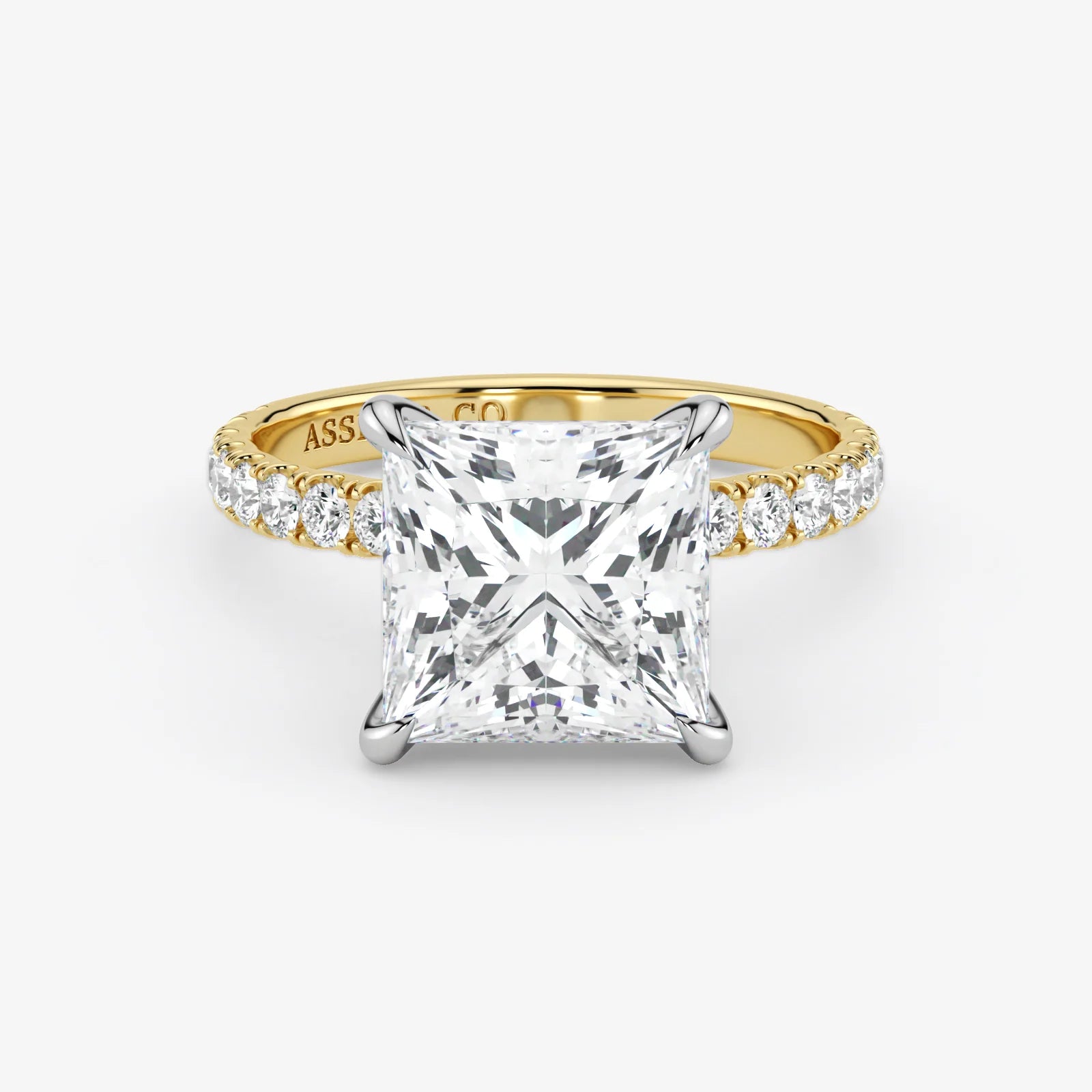 Princess Cut Lab Grown Diamond Engagement Ring in 18K Two-Tone Gold - Pave Style