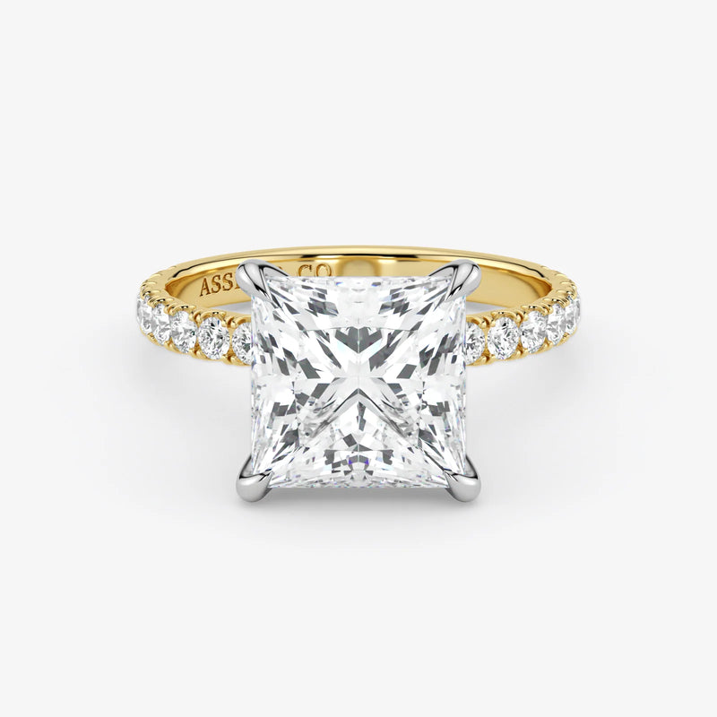 Princess Cut Lab Grown Diamond Engagement Ring in 18K Two-Tone Gold - Pave Style