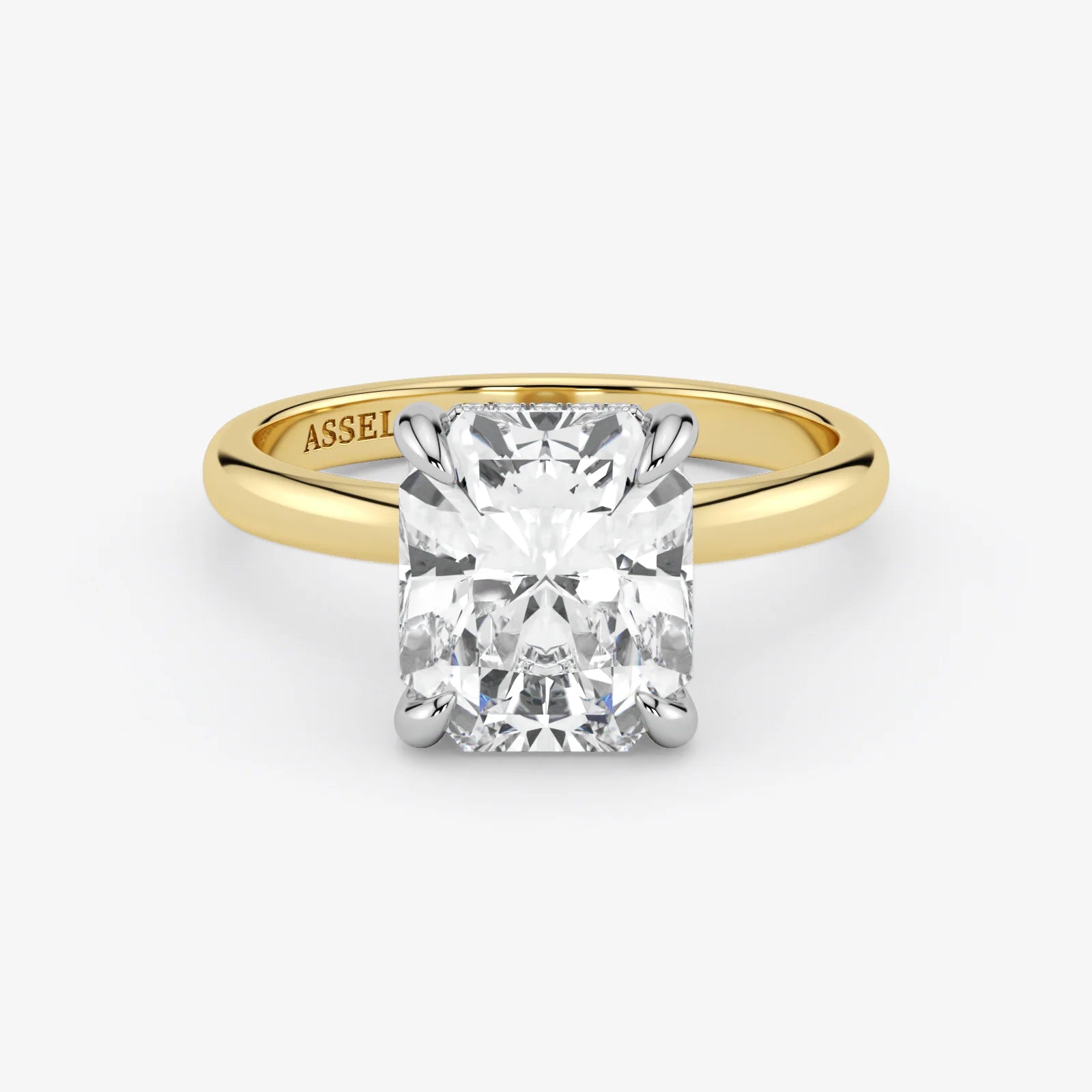 Radiant Cut Lab Grown Diamond Engagement Ring in Two-Tone 18K Gold - Hidden Halo