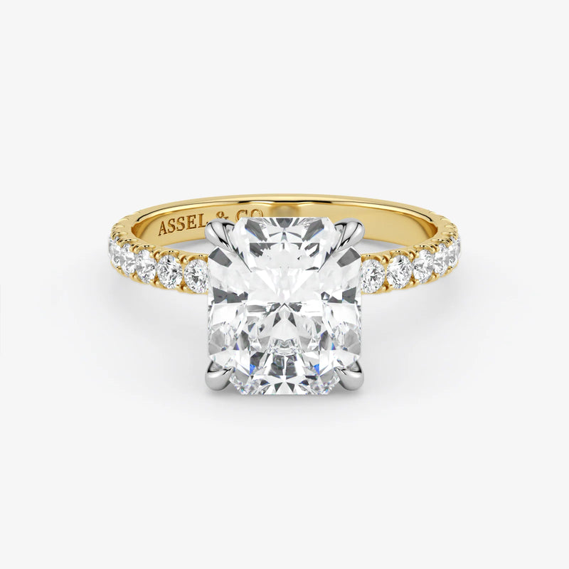 Radiant Cut Lab Grown Diamond Engagement Ring in Two-Tone 18K Gold - Pave Style