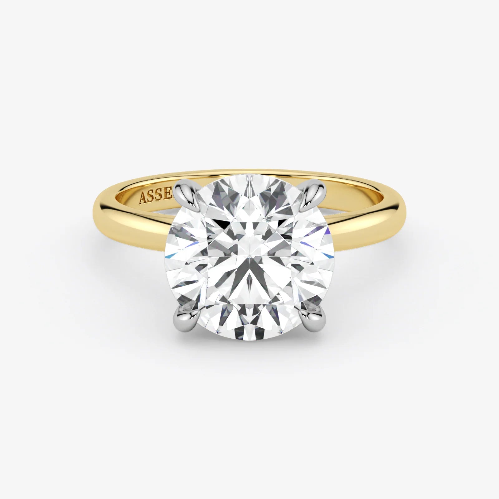 Round Lab Grown Diamond Classic Engagement Ring – Hidden Halo Style – Two Tone 18K – 3.5 Ct