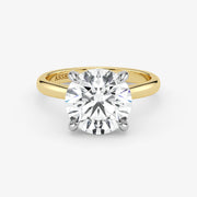Round Lab Grown Diamond Classic Engagement Ring – Hidden Halo Style – Two Tone 18K – 4 Ct