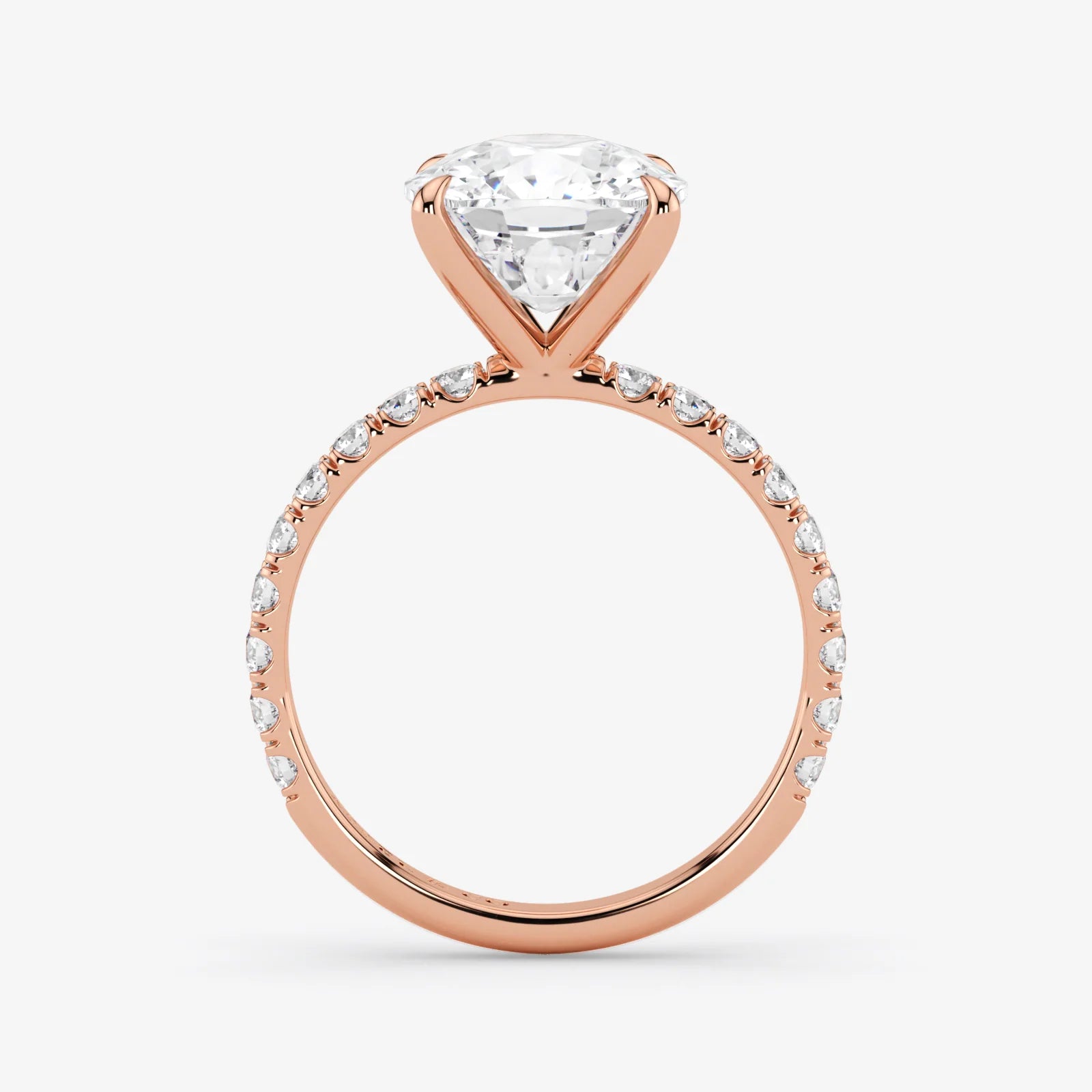 Rose gold ring with a diamond on a white background
