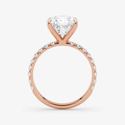 Rose gold ring with a diamond on a white background