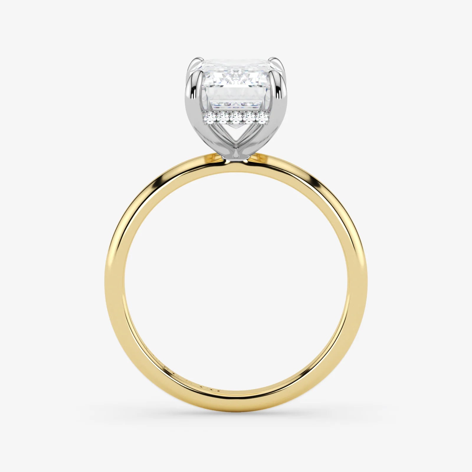Emerald Lab Grown Diamond Classic Engagement Ring – Hidden Halo Style – Two Tone 18K – 4.6 Ct