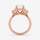 Rose gold ring with a diamond on a white background