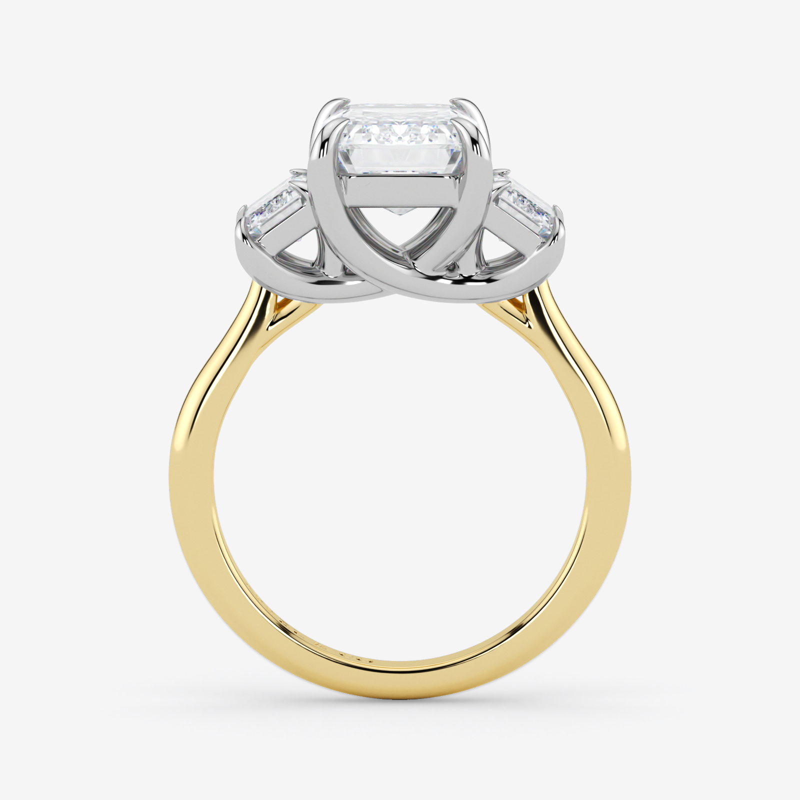 Two-tone gold ring with diamond accents on a white background