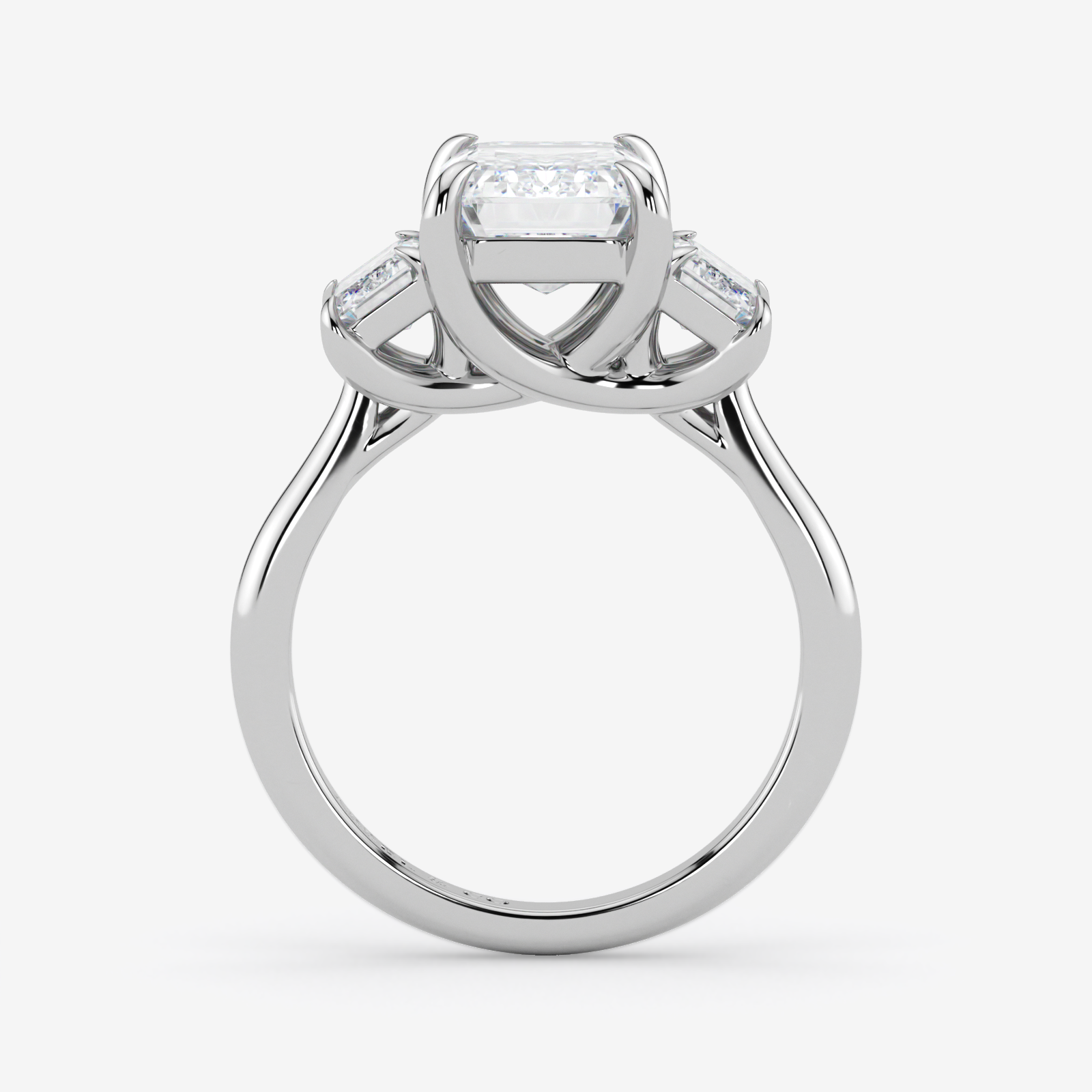 Silver ring with a diamond on a white background