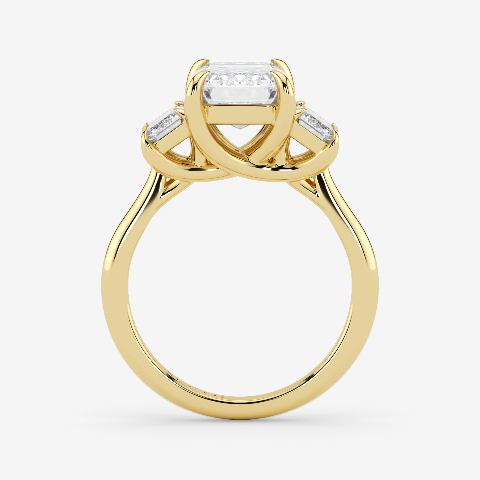 Gold ring with a diamond on a white background