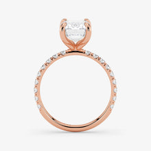 Rose gold ring with a diamond on a white background