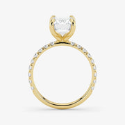 Gold ring with a diamond on a white background