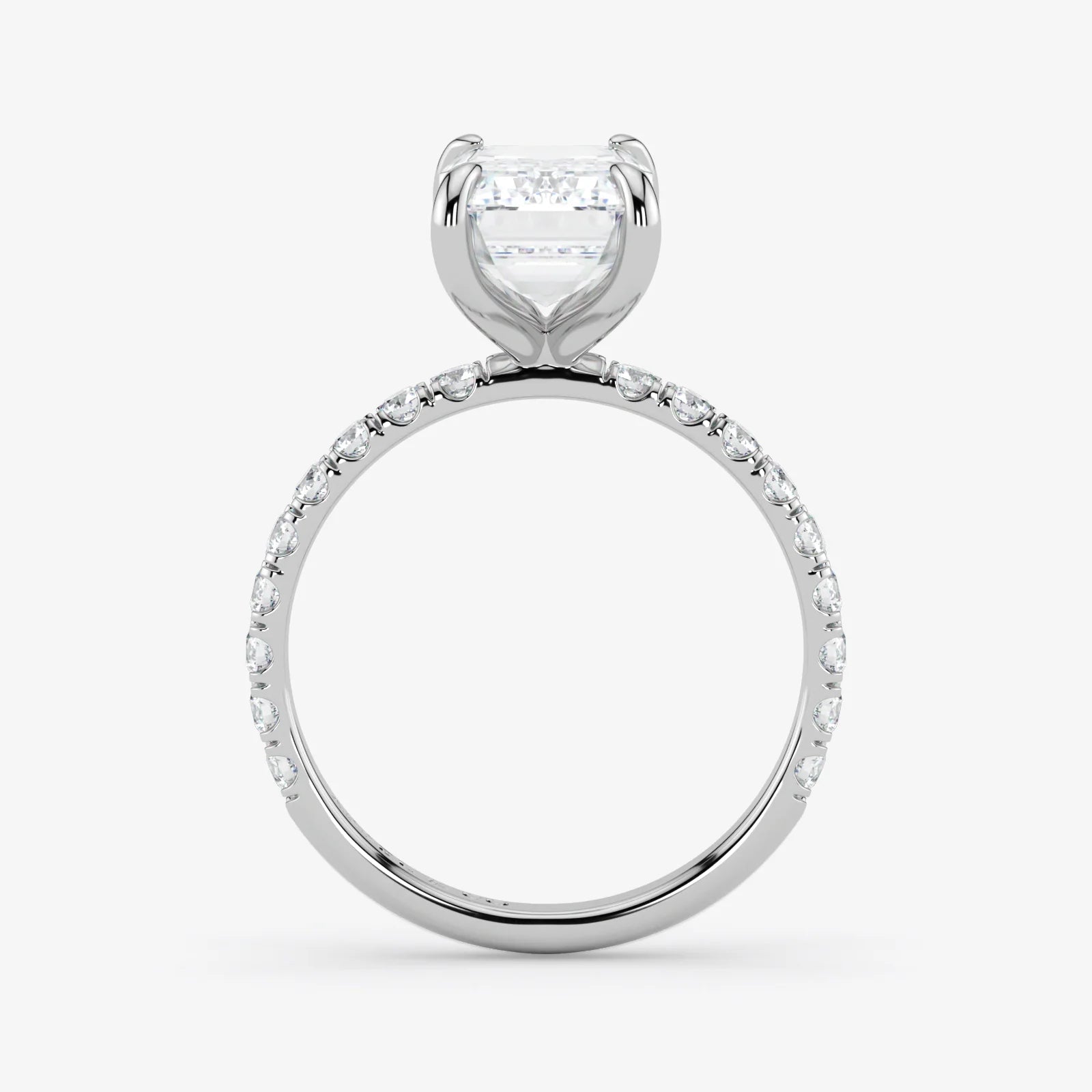 Emerald Cut Lab Grown Diamond Engagement Ring in Platinum - Pave Style