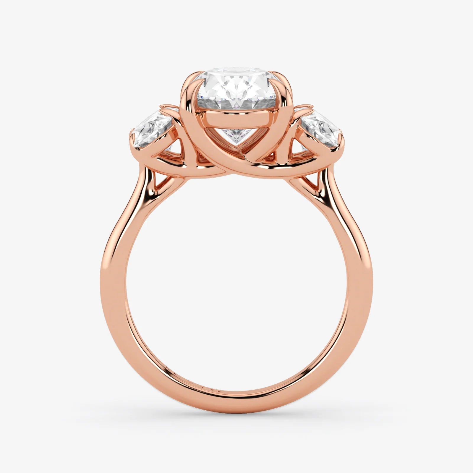 Oval Cut Lab Grown Diamond Engagement Ring in 18K Rose Gold - Three-Stone Style