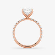 Rose gold ring with a diamond on a white background