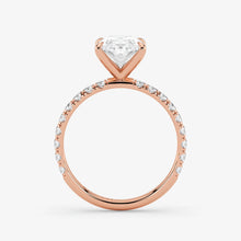 Rose gold ring with a diamond on a white background