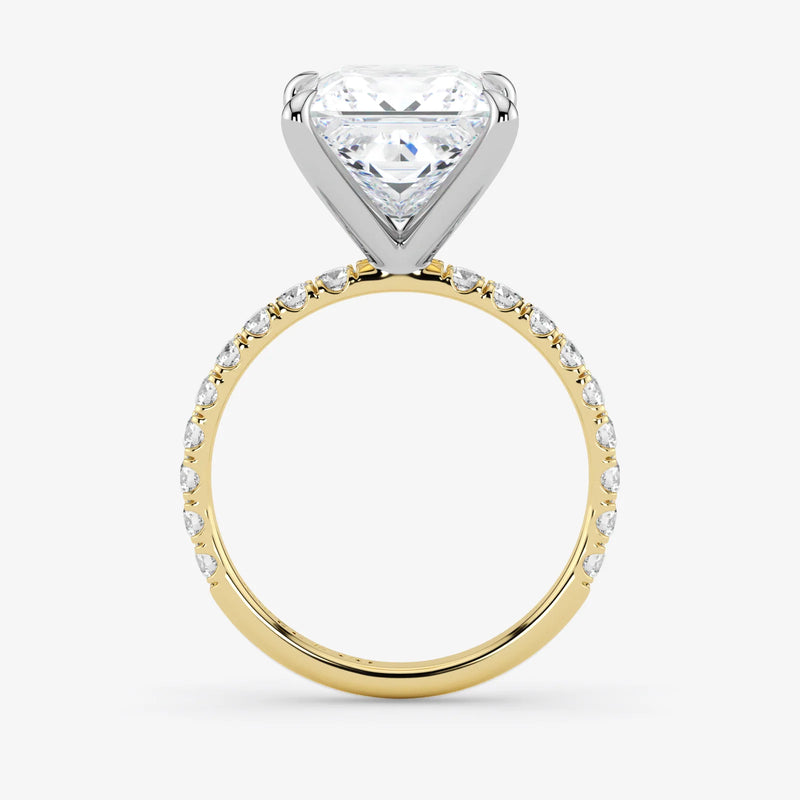 Princess Cut Lab Grown Diamond Engagement Ring in 18K Two-Tone Gold - Pave Style