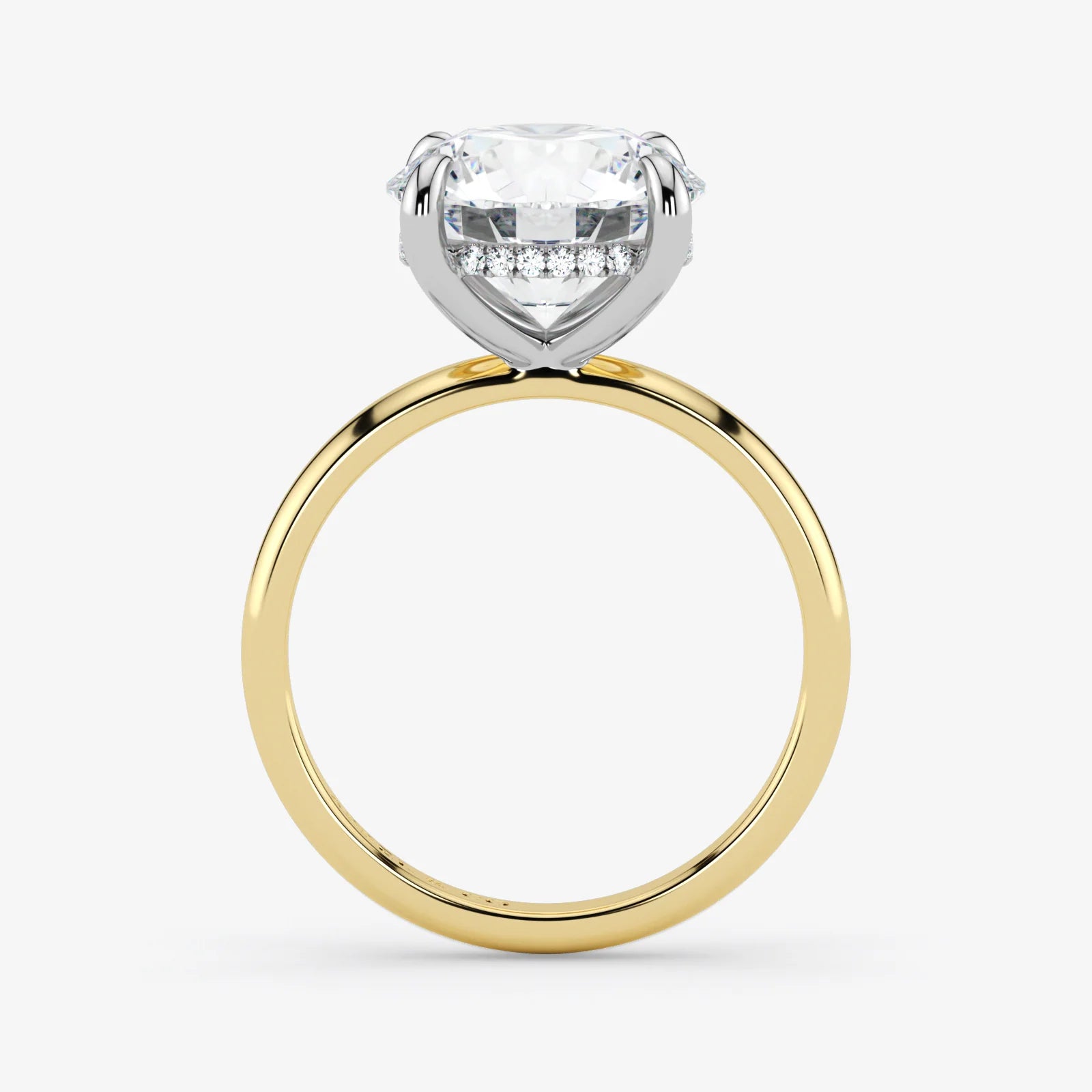 Round Lab Grown Diamond Classic Engagement Ring – Hidden Halo Style – Two Tone 18K – 3.5 Ct