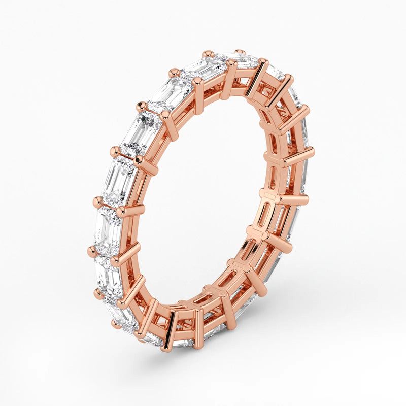 Emerald Cut Lab Grown Diamond Eternity Wedding Ring in 18K Rose Gold